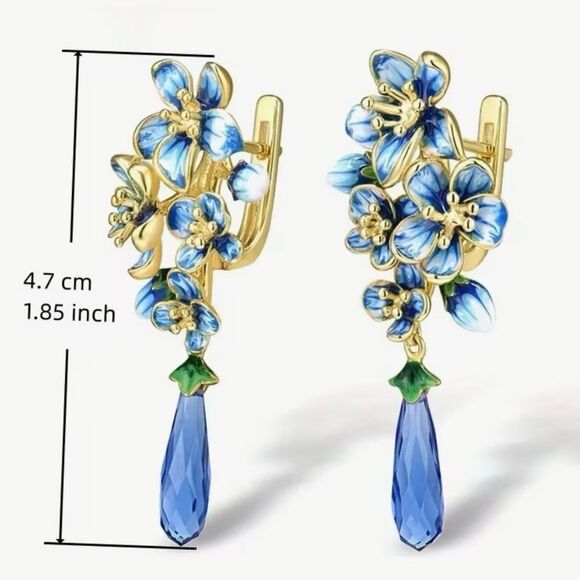 ๐โBetsey Johnson Blue and Green Floral Earrings ๐ - Picture 4 of 6